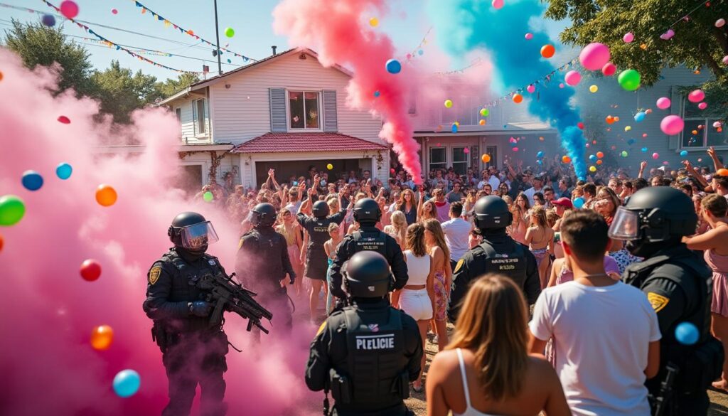 riot police intervene to disperse a large crowd from an airbnb after a chaotic gender reveal party escalates. discover the unfolding events that led to this unprecedented police action.